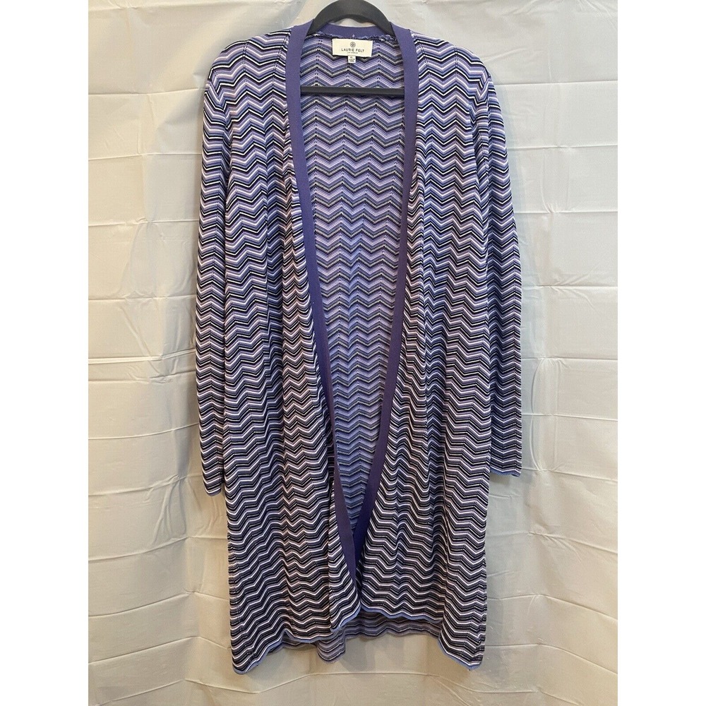 Laurie Felt Chevron Open Front Long Cardigan Purple Size XL No Belt